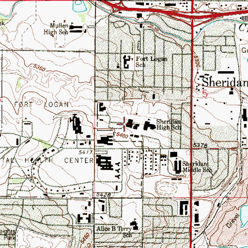 Topographic Map of Arapahoe Library District Sheridan Branch, CO