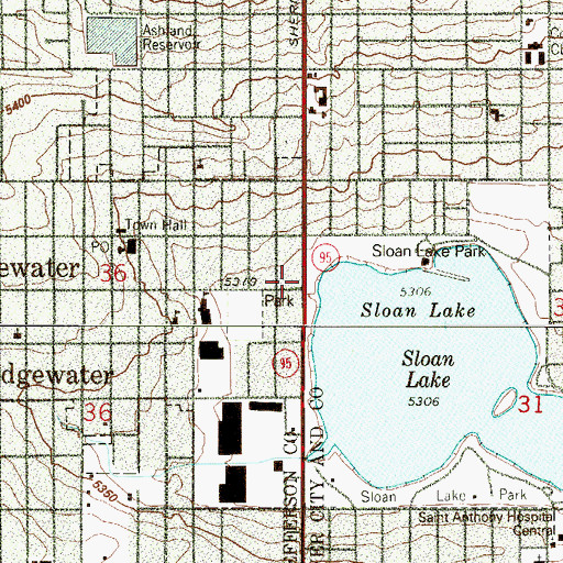 Topographic Map of Edgewater Municipal Court, CO