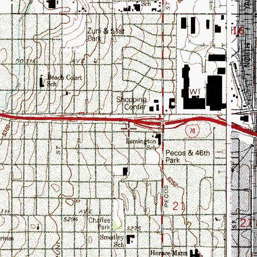 Topographic Map of Denver Justice High School, CO