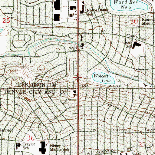 Topographic Map of Bear Valley Church of God of Prophecy, CO