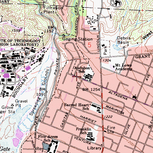 Topographic Map of Audubon School, CA