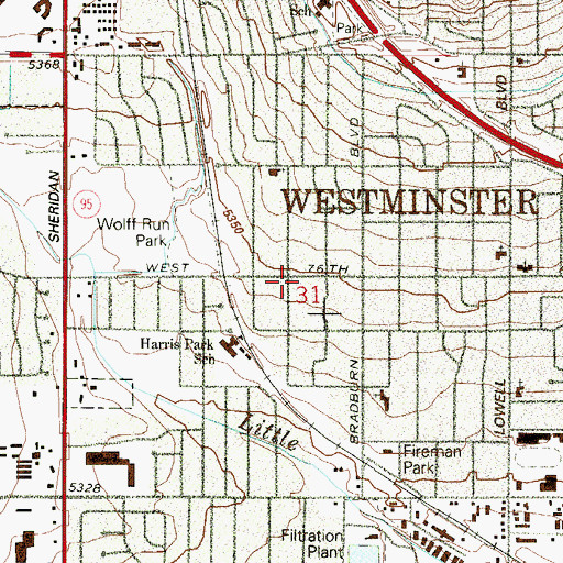 Topographic Map of Love Outreach Pentecostal Church, CO