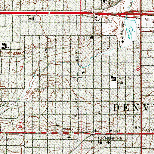 Topographic Map of Denver Public Library Ross - Barnum Branch, CO