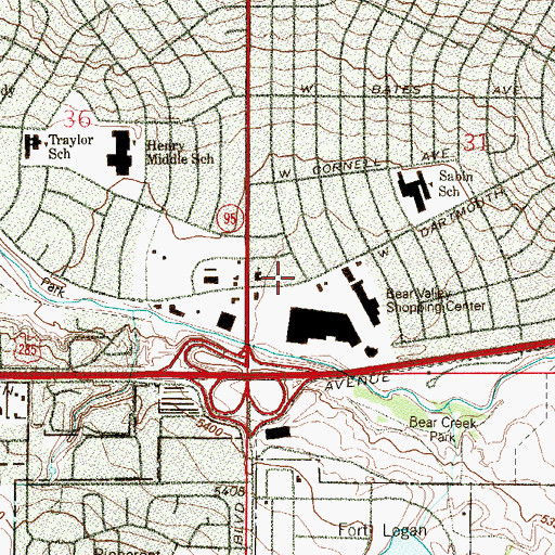 Topographic Map of Denver Public Library Bear Valley Branch, CO