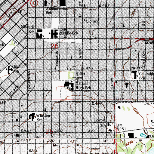 Topographic Map of Denver Public Library Ford - Warren Branch, CO