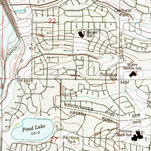 Topographic Map of Shepherd of the Valley Lutheran Church, CO