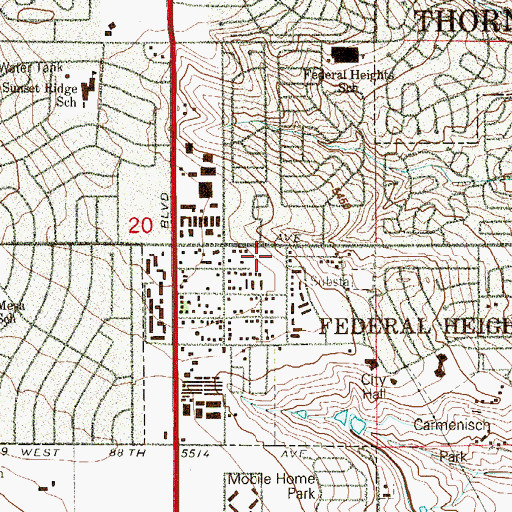 Topographic Map of Thrive Church Federal Heights Campus, CO