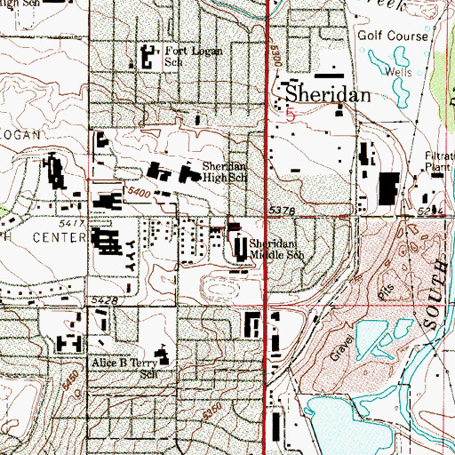 Topographic Map of Sheridan City Hall, CO