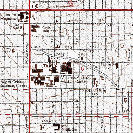 Topographic Map of Rose Medical Center Library, CO