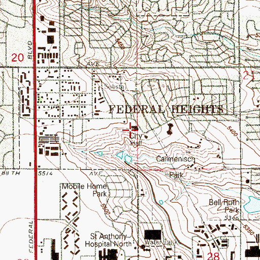 Topographic Map of Federal Heights Municipal Court, CO