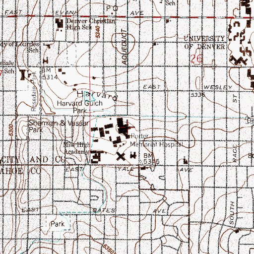 Topographic Map of Harley E Rice Memorial Medical Library, CO
