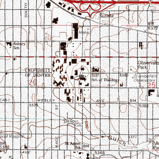 Topographic Map of Ira J Taylor Library, CO