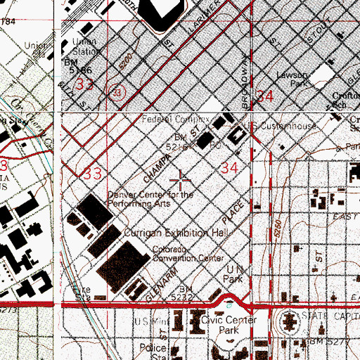 Topographic Map of Denver Earth Resources Library, CO