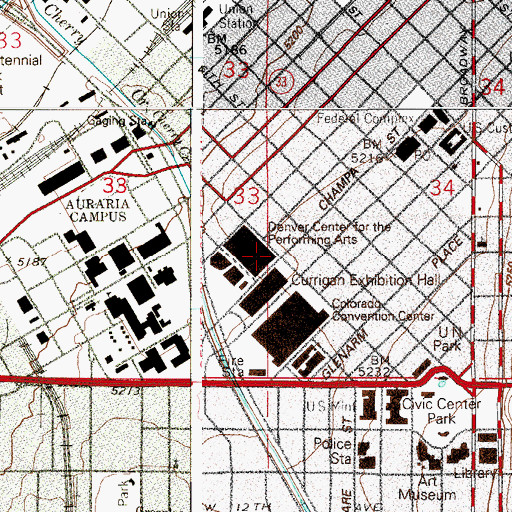 Topographic Map of The Ellie Caulkins Opera House, CO