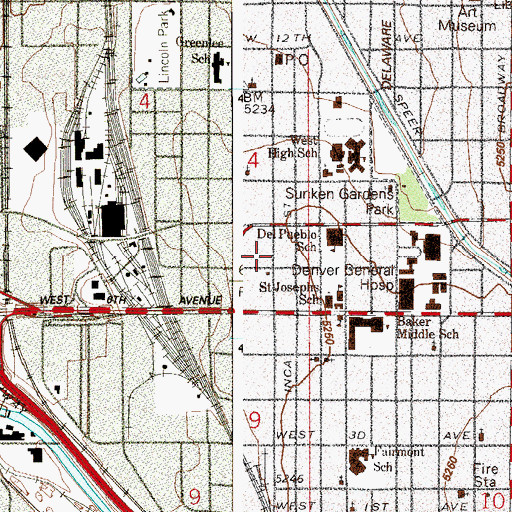 Topographic Map of Denver Civic Theatre, CO