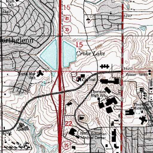 Topographic Map of Thornton City Hall, CO