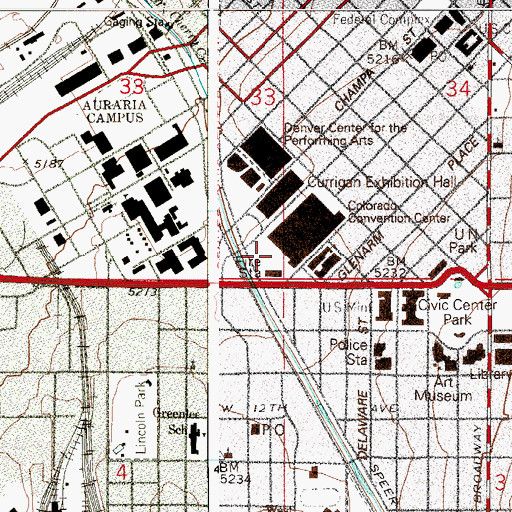 Topographic Map of Wells Fargo Theatre, CO