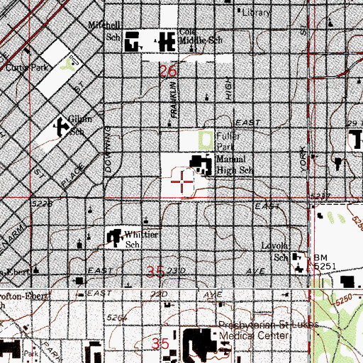 Topographic Map of Manual High School Football Stadium, CO