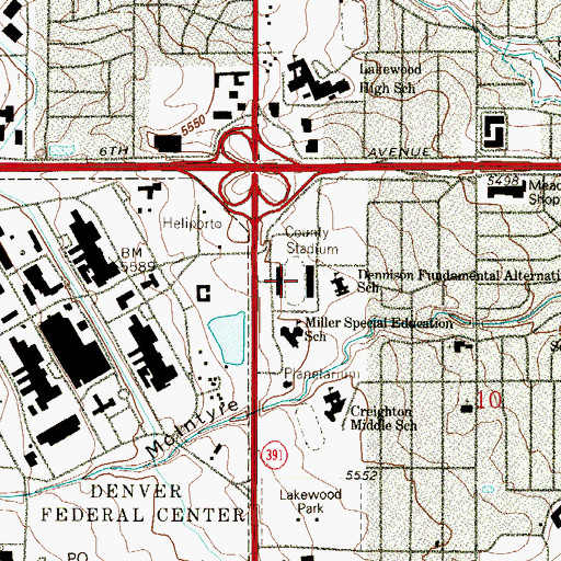 Topographic Map of Jefferson County Stadium, CO