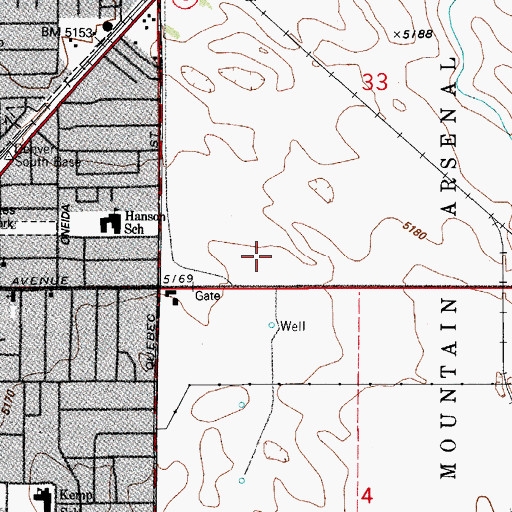 Topographic Map of Adams City High School Football Stadium, CO
