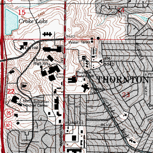 Topographic Map of Thornton High School Football Stadium, CO