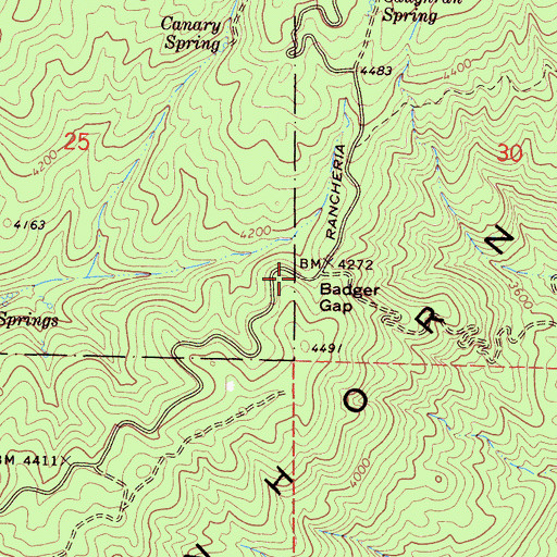 Topographic Map of Badger Gap, CA
