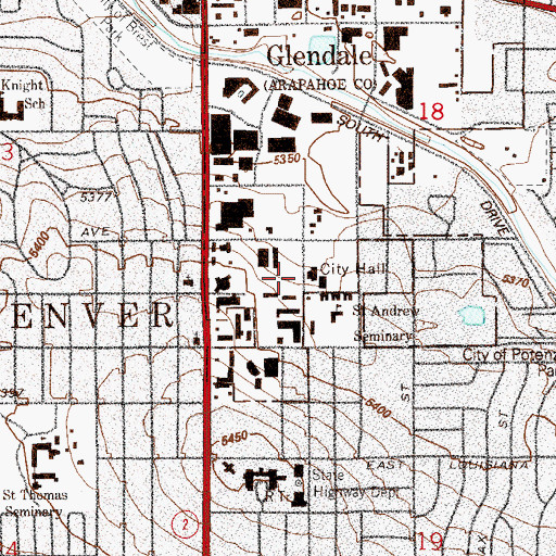 Topographic Map of Glendale Post Office, CO
