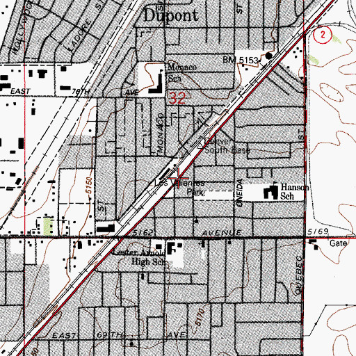 Topographic Map of Commerce City Post Office, CO