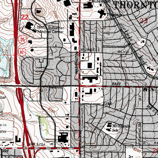 Topographic Map of Thornton Post Office, CO
