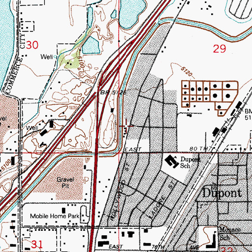 Topographic Map of Dupont Post Office, CO