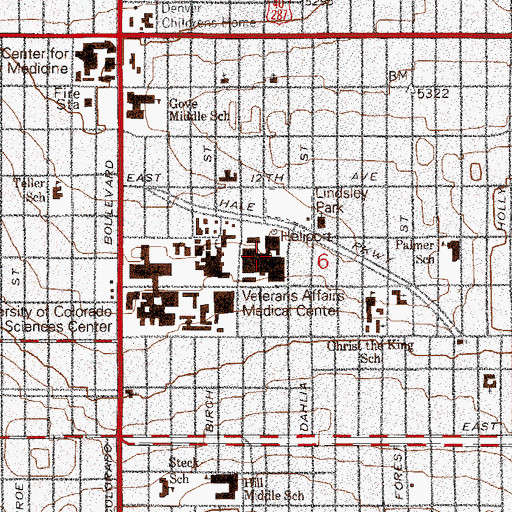 Topographic Map of Rocky Mountain Hospital for Children at Rose Medical Center, CO