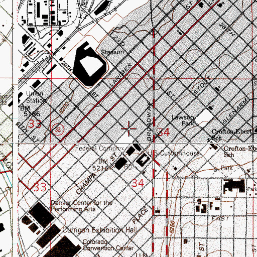 Topographic Map of Denver Post Office, CO