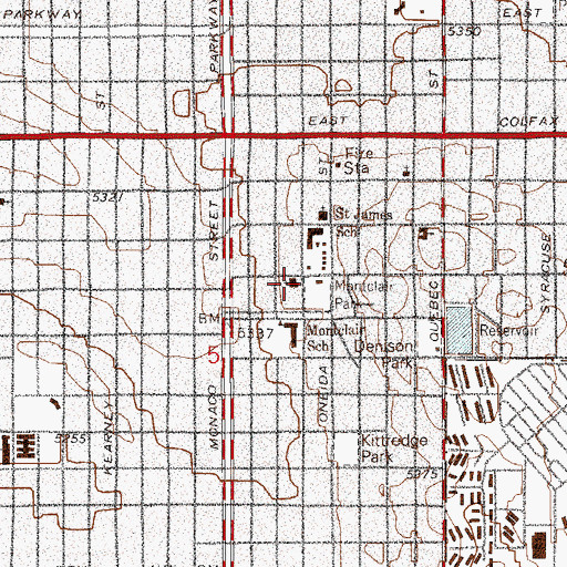 Topographic Map of Montclair United Methodist Church, CO