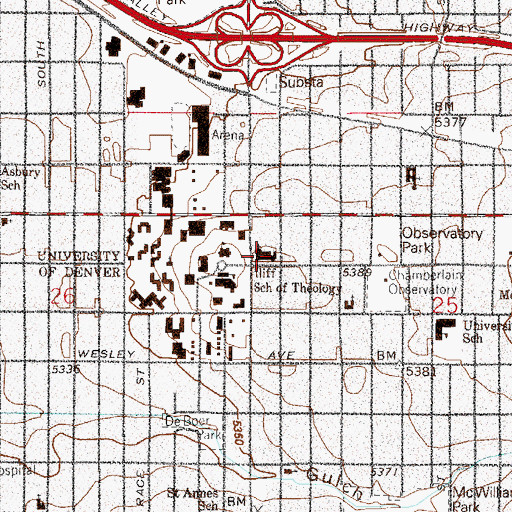 Topographic Map of University Park United Methodist Church, CO