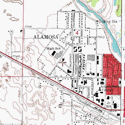 Topographic Map of Alamosa Center Spanish Mission, CO