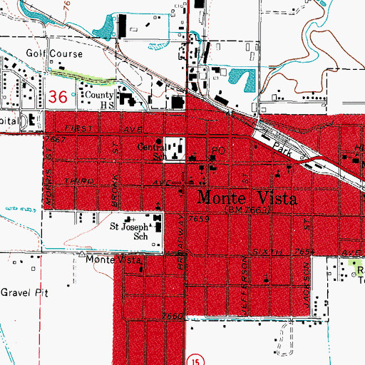 Topographic Map of First Baptist Church of Monte Vista, CO