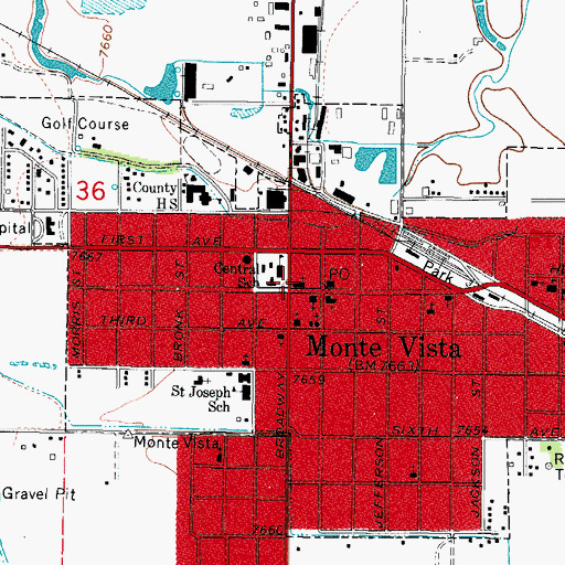 Topographic Map of Presbyterian Church - First of Monte Vista, CO