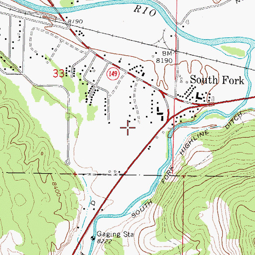 Topographic Map of South Fork Church of Christ, CO