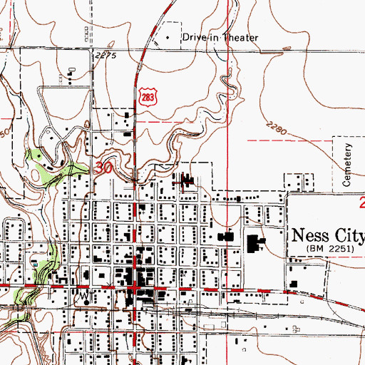 Topographic Map of Ness County Ambulance Service, KS