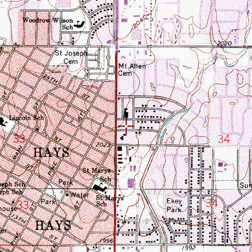 Topographic Map of Ellis County Emergency Medical Services, KS