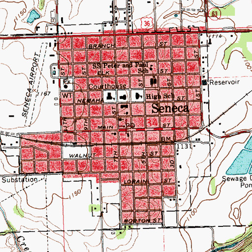 Topographic Map of Seneca Emergency Medical Services, KS