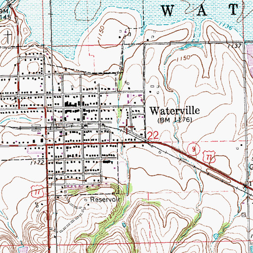Topographic Map of Waterville Ambulance Service, KS