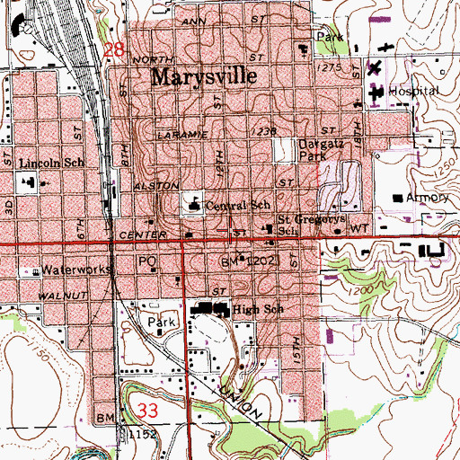 Topographic Map of Marysville Ambulance Service, KS