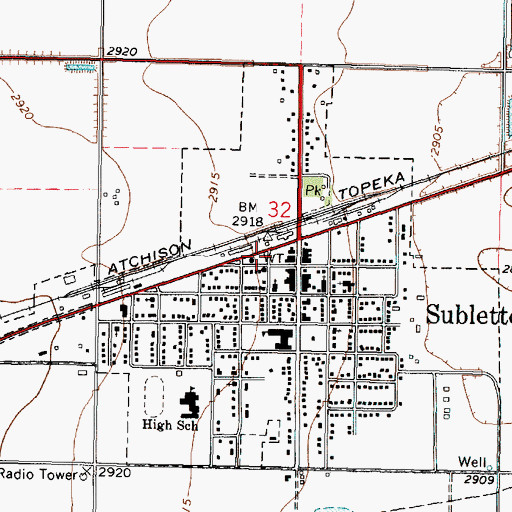 Topographic Map of Haskell County Ambulance Sublette Station, KS
