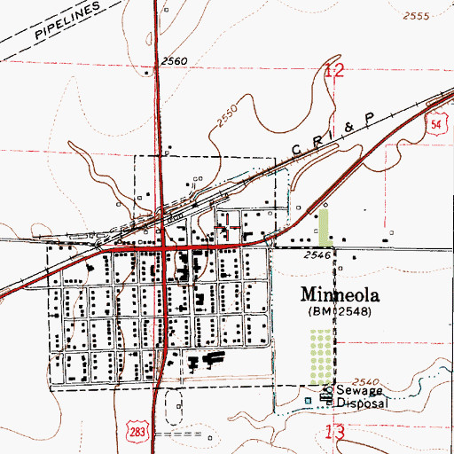 Topographic Map of Minneola Ambulance, KS
