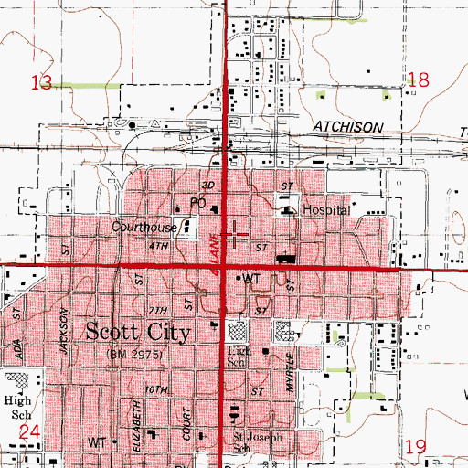 Topographic Map of Scott County Ambulance Service, KS