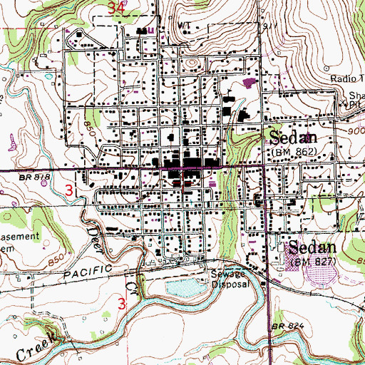 Topographic Map of Sedan Area Emergency Medical Services, KS