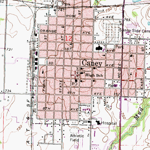 Topographic Map of Caney Emergency Medical Services, KS