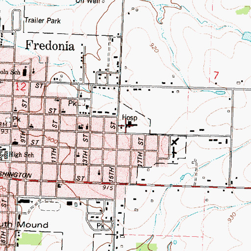 Topographic Map of Fredonia Emergency Medical Services, KS