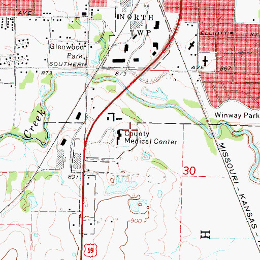 Topographic Map of Labette County Medical Center Emergency Medical Services, KS